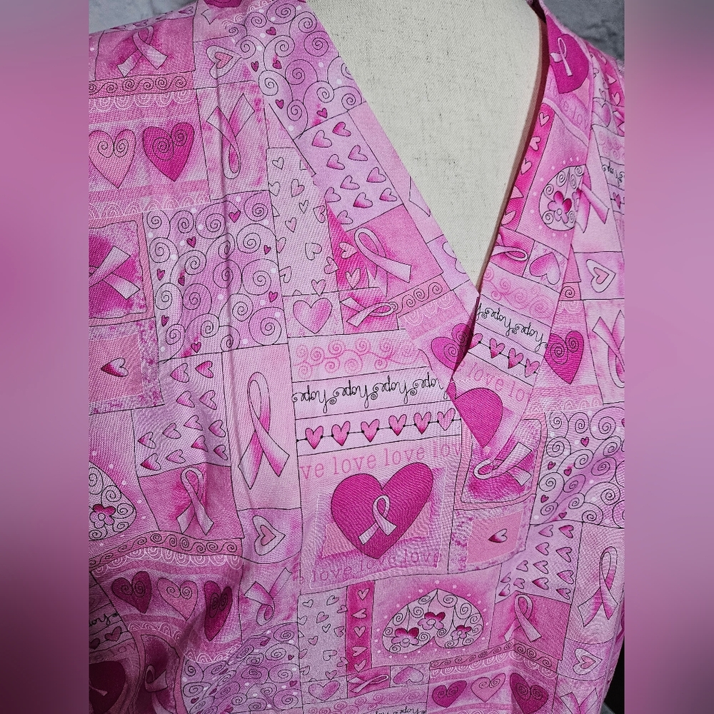 Handcrafted Pink Ribbon Pattern Scrub Top - Picture 4 of 7
